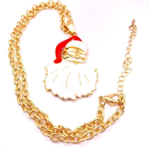 Gold Christmas themed Santa Pendant Necklace - Picture 2 of 3